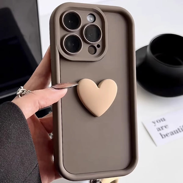 Heart Brown 3D Case Ochranný Kryt pre iPhone 14 Pro