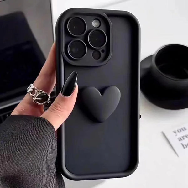 Heart Black 3D Case Ochranný Kryt pre iPhone 14