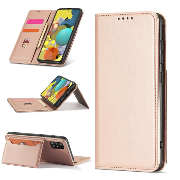 Elegant Card Case Pink-Gold Ochranný Knižkový Kryt pre Samsung Galaxy A52 / A52 5G / A52s