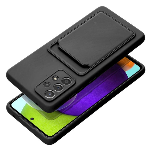 Card Wallet Silicone Black Case Ochranný Kryt pre Samsung Galaxy A52 / A52 5G / A52s